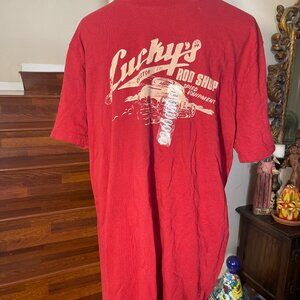 Lucky Brand Men's Classic Fit Size XL Red Cotton T-Shirt Custom Rod Shop NWT